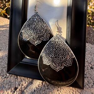 Black and Silver Teardrop Earrings